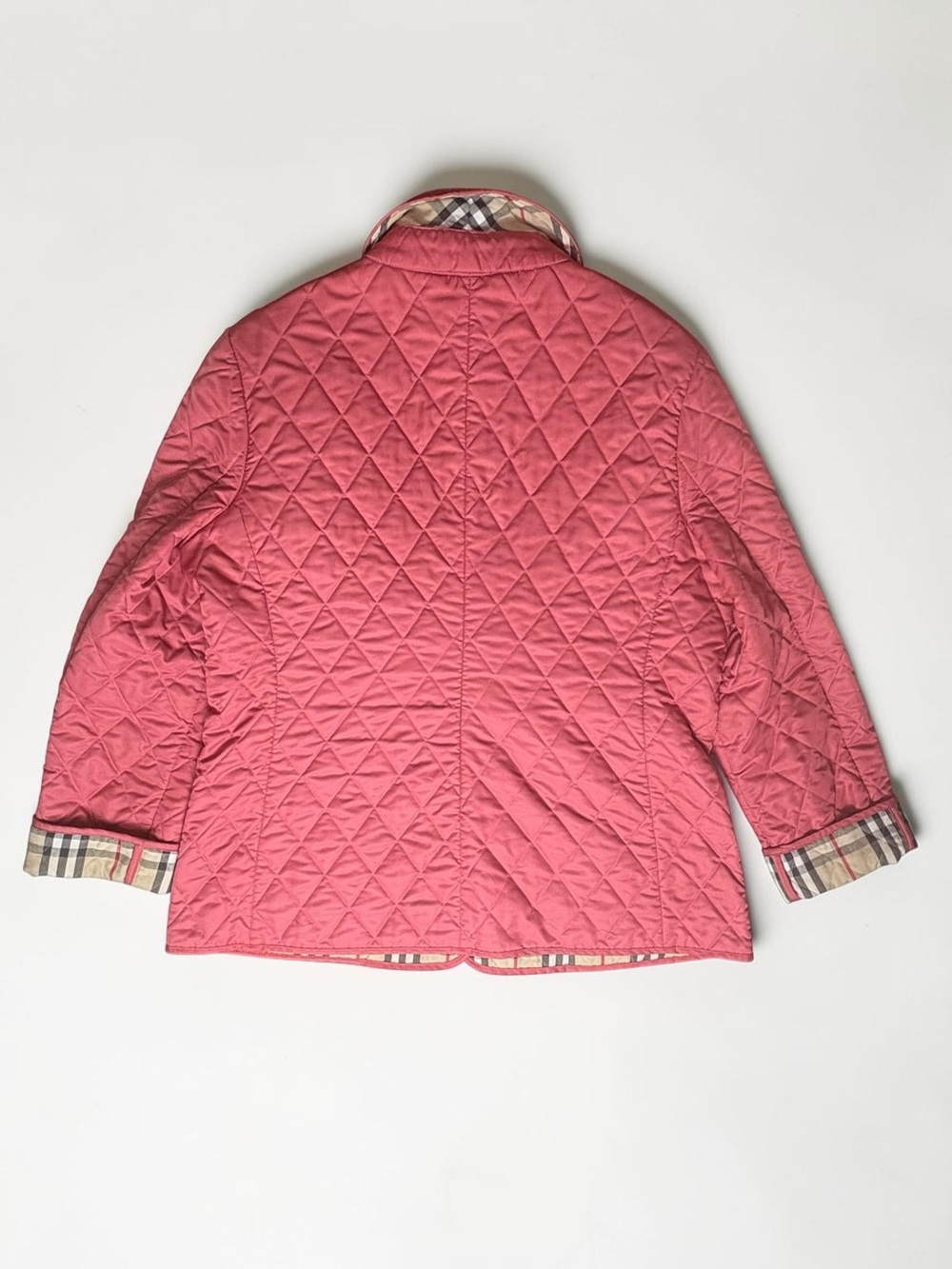 Burberry London Coral Pink Diamond Quilted Nova Check Lined Jacket Large *Flaws - Picture 5 of 16